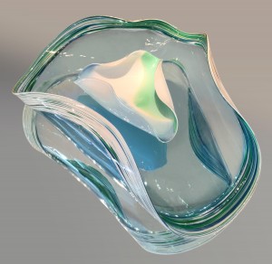Clark Priftis Art- Abby Modell, Celestial Ocean Blue, 2015, Bottom 27inL x 25inW, top 12inL x 12inW, Hand Blown Glass